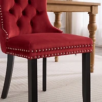 Classic Velvet Dining Chairs, High-end Tufted Solid Wood Contemporary Velvet Upholstered Dining Chair with Wood Legs Nailhead, Set Of 2,Burgundy, Wine