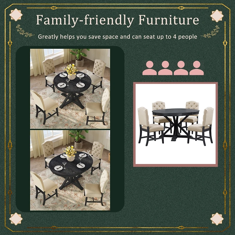 Streamdale Retro-Style Dining Set with Extendable Table & 4 Chairs