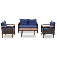 Streamdale 4-Piece Patio Furniture Set Rattan Sofa & Wood Table