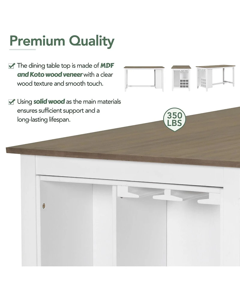 Simplie Fun 5-Piece Multi-Functional Rubberwood Counter Height Dining Set With Padded Chairs