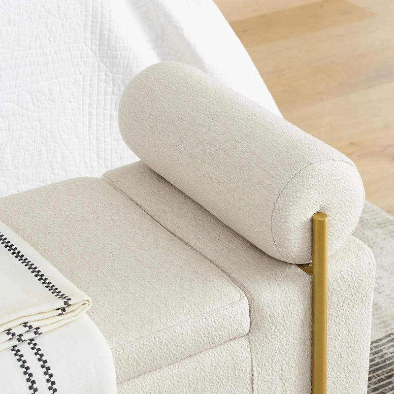 Streamdale Beige Linen Storage Bench with Iron Legs
