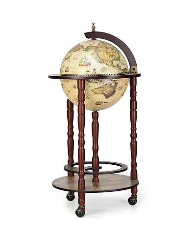 Wooden Globe Bar Cart with Wine Rack and Wheels, Classic Italian Style Design
