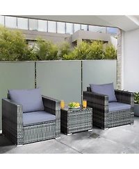 Slickblue 3 Pcs Patio Rattan Furniture Bistro Sofa Set with Cushioned
