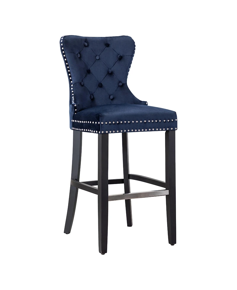 Tufted Upholstered Velvet Bar Stool with Metal Footrest