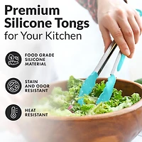 Zulay Kitchen Stainless Steel Tongs with Silicone Tips - Set of 2
