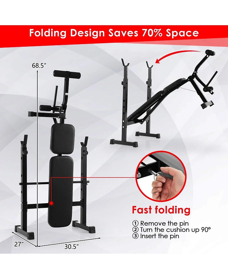Slickblue Adjustable Weight Bench and Barbell Rack Set with Weight Plate Post
