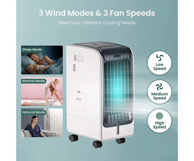 Slickblue 110V Portable Cooling Evaporative Fan with 3-Speed and 8H Timer Function