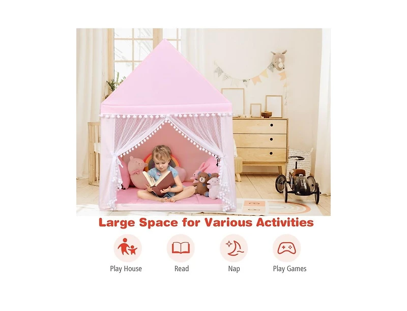 Slickblue Kids Play Tent Large Playhouse Children Play Castle Fairy Tent Gift with Mat