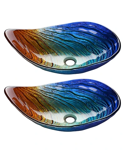 Aquaterior Waterdrop Shape Tempered Glass Sink Counter Top Bathroom Basin 2 Pack
