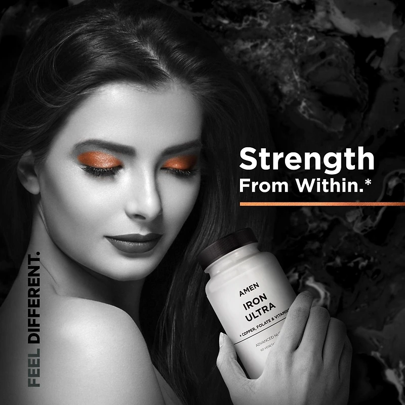 Amen Iron Ultra Supplement + Copper, Folate, Vitamin C and Vitamin B12-2-Month Supply - Ferrous Sulfate Iron Vitamin - Iron 65mg Per Serving
