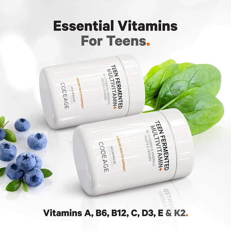 Codeage Teen s Daily Multivitamin Supplement, 25+ Vitamins & Minerals for Teenage Boys & Girls, Organic Whole Foods Vitamins for Teenagers, Vitamin A,