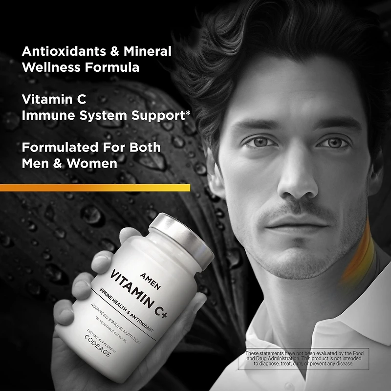 Amen Vitamin C+ Supplement with Zinc, Bioflavonoids, Quercetin, Rose Hips, Elderberry, Non-gmo, 2 Months Supply - 120 Capsules