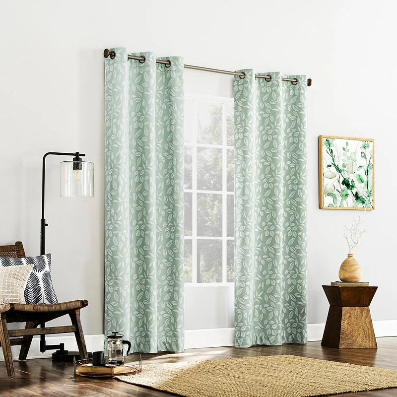 Satti Embroidered Leaf 100% Blackout Grommet Curtain Panel