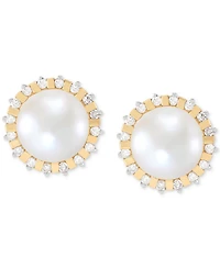 Honora Cultured Freshwater Pearl (7mm) & Diamond (1/6 ct. t.w.) Halo Stud Earrings in 14k Gold