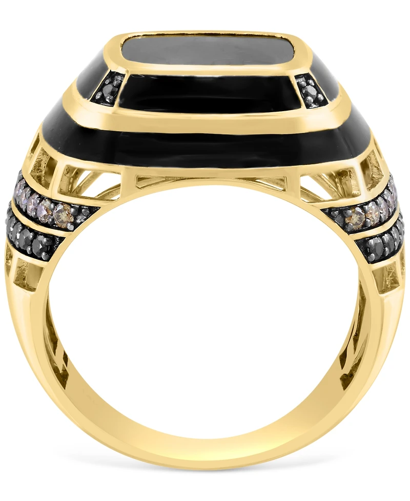 Effy Men's Onyx & Black Diamond (1/4 ct. t.w.) & Espresso Diamond (1/3 ct. t.w.) Ring in 14k Gold