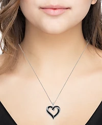 Black Diamond Heart 18" Pendant Necklace (1/6 ct. t.w.) in Sterling Silver