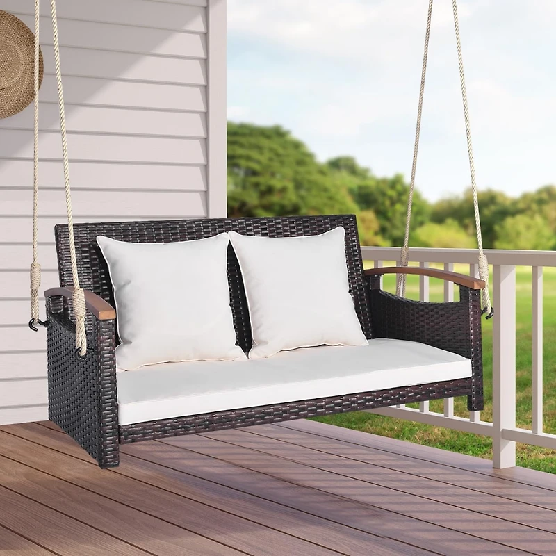 Sugift 2-Person Patio Rattan Porch Swing