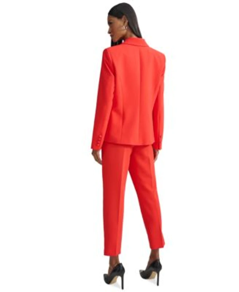 Karl Lagerfeld Womens Peak Lapel Jacket V Neck Ruffle Trim Top Extended Tab Pants