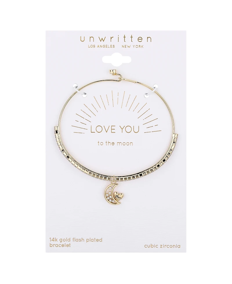 Unwritten Cubic Zirconia Moon Heart "Mom" Catch Tennis Bangle Bracelet