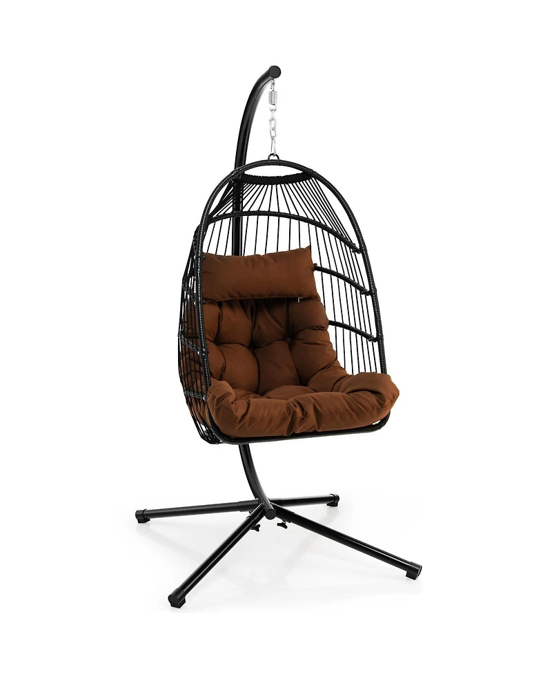 Inolait Patio Hanging Egg Chair with Stand Waterproof Cover and Folding Basket