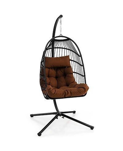 Inolait Patio Hanging Egg Chair with Stand Waterproof Cover and Folding Basket
