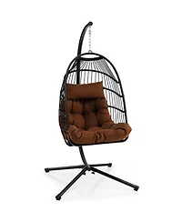 Inolait Patio Hanging Egg Chair with Stand Waterproof Cover and Folding Basket