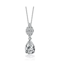 Sterling Silver with White Gold Plated Clear Pear with Marquise Cubic Zirconia Cluster Accent Drop Necklace