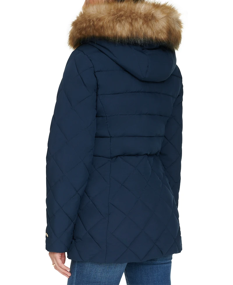 Tommy Hilfiger Women's Bibbed Faux-Fur-Trim Hooded Puffer Coat, Created for Macy's