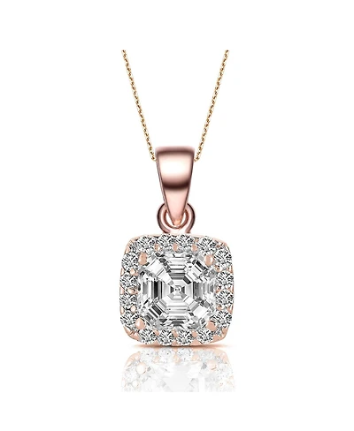 Sterling Silver with Colored Cubic Zirconia Asher Cut Square Framed Drop Pendant