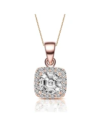 Sterling Silver with Colored Cubic Zirconia Asher Cut Square Framed Drop Pendant
