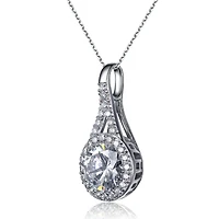 Sterling Silver with Haloed Clear Round Cubic Zirconia Solitaire with a Split Bail Necklace