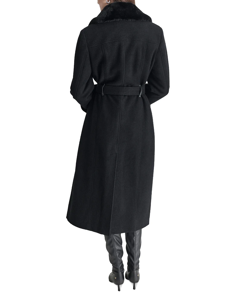 Dkny Women's Faux-Fur-Trim Single-Breasted Belted Coat