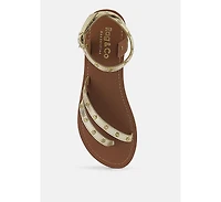 Oprah Womens Studs Embellished Flat Sandals