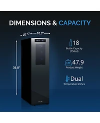 Newair Shadow-t Series Wine Cooler Refrigerator 18 Bottle Dual Temperature Zones, Freestanding Mirrored Wine Fridge with Double-Layer Tempered Glass D