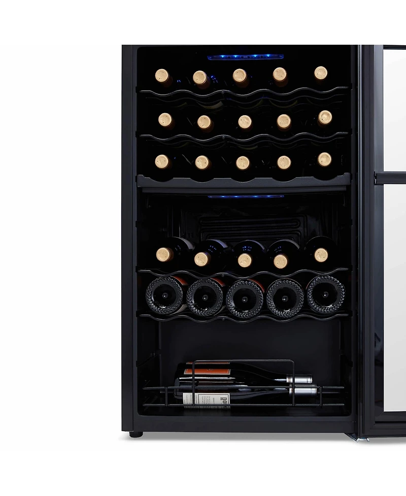 Newair Shadow Series Wine Cooler Refrigerator 33 Bottle Dual Temperature Zones, Freestanding Mirrored Wine Fridge with Double-Layer Tempered Glass Doo