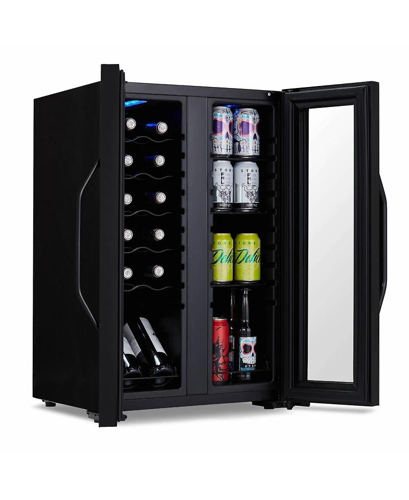 Newair Shadow Series Wine Cooler Refrigerator 12 Bottle & 39 Can Dual Temperature Zones, Freestanding Mirrored Wine and Beverage Fridge with Double-La