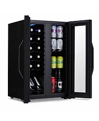 Newair Shadow Series Wine Cooler Refrigerator 12 Bottle & 39 Can Dual Temperature Zones, Freestanding Mirrored Wine and Beverage Fridge with Double-La