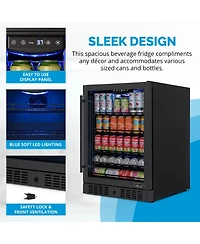 Newair 24" Beverage Refrigerator Cooler, 177 Can Black Stainless Steel with Triple-Layer Tempered Glass Door, Built-in Counter or Freestanding Fridge,