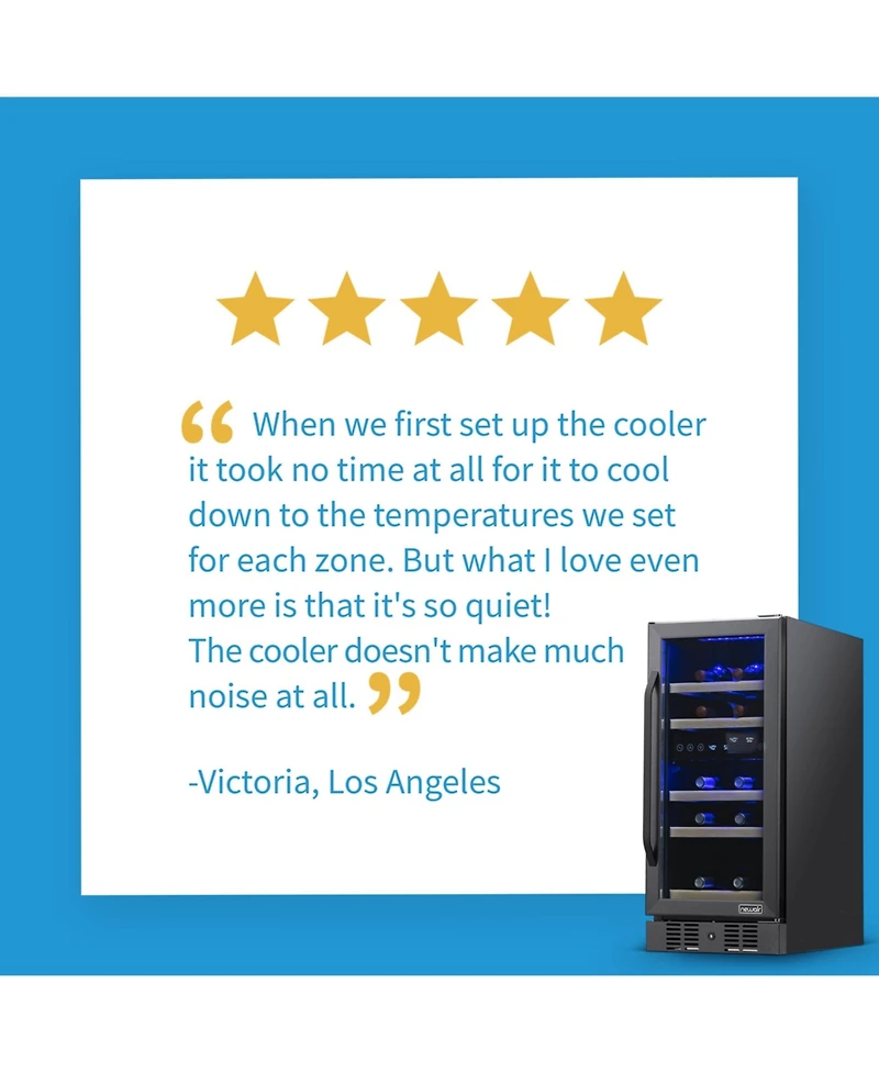 Newair Freestanding 28 Bottle Dual Zone Compressor Wine Fridge in Stainless Steel, Adjustable Racks and Exterior Digital Thermostat