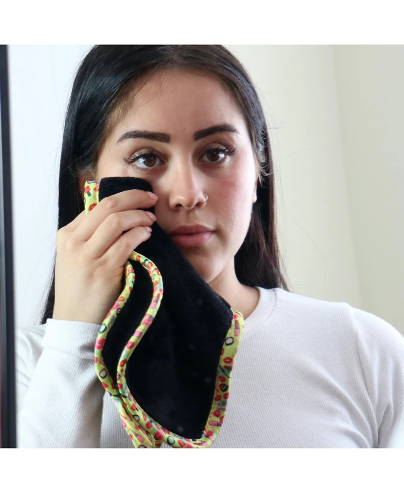 Decorative Microfiber Makeup Remover Cloths (Pack of 5, Design Options), Soft Coral Fleece Reusable Towels with a Travel Bag, Facial Wash Cloth