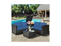 Slickblue 4 Pieces Outdoor Patio Rattan Furniture Set with Loveseat and Storage Box