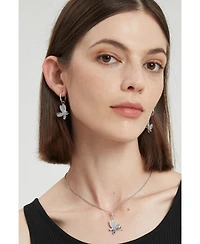 Pave Butterfly Dangle Drop Hoop Earrings