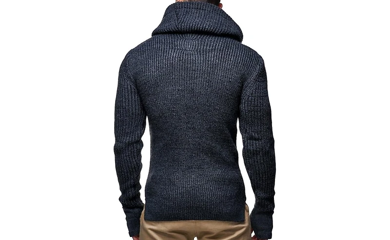 Leif Nelson Men's Cowl Neck Knitted Pullover with Thumbhole Cuffs