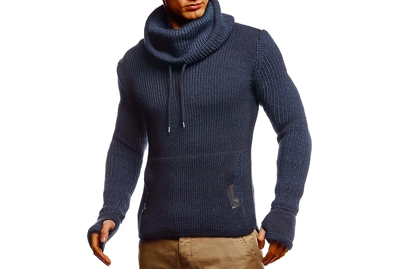 Leif Nelson Men's Cowl Neck Knitted Pullover with Thumbhole Cuffs