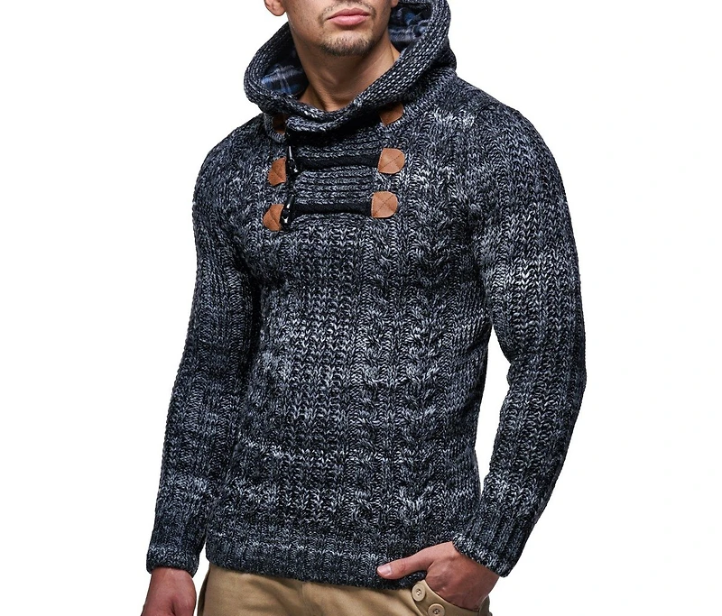 Leif Nelson Men s Knitted Pullover | Long-sleeved slim fit hoodie Basic winter hoodie-sweater for