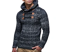 Leif Nelson Men s Knitted Pullover | Long-sleeved slim fit hoodie Basic winter hoodie-sweater for