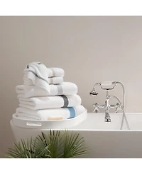 Aegean Eco-Friendly Recycled Turkish Washcloths (8 Pack), 13x13, 600 Gsm, White with Weft Woven Stripe Dobby, 50% Recycled, Long-Staple Ring Spun