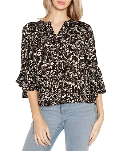 Belldini Black Label Printed Ruffle Sleeve Top