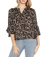 Belldini Black Label Printed Ruffle Sleeve Top