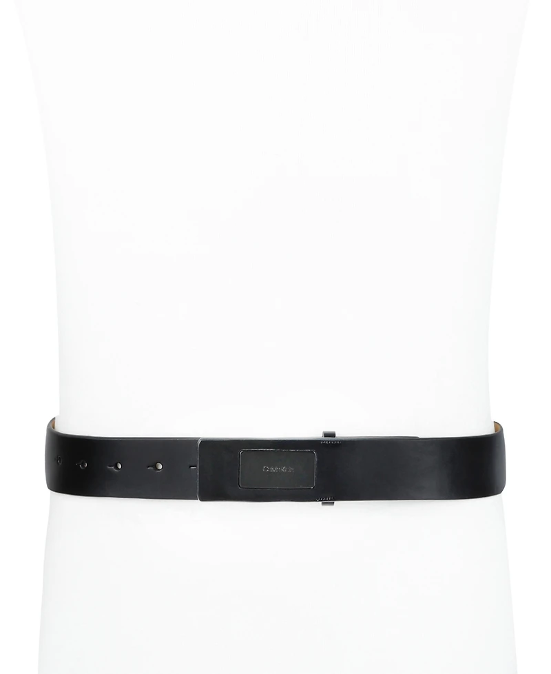 Calvin Klein Men's Ultra-Modern Inlaid Plaque-Buckle Logo Belt